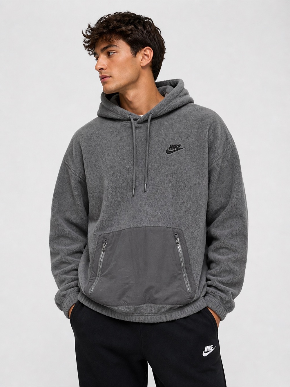 Nike Fleece Hoodie XL Gray Pullover Swoosh Logo Cozy Athleisure Men NWT